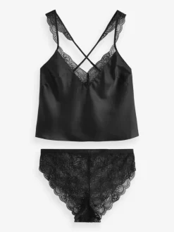 Ann Summers Admiring Satin Lace Cami Set Black