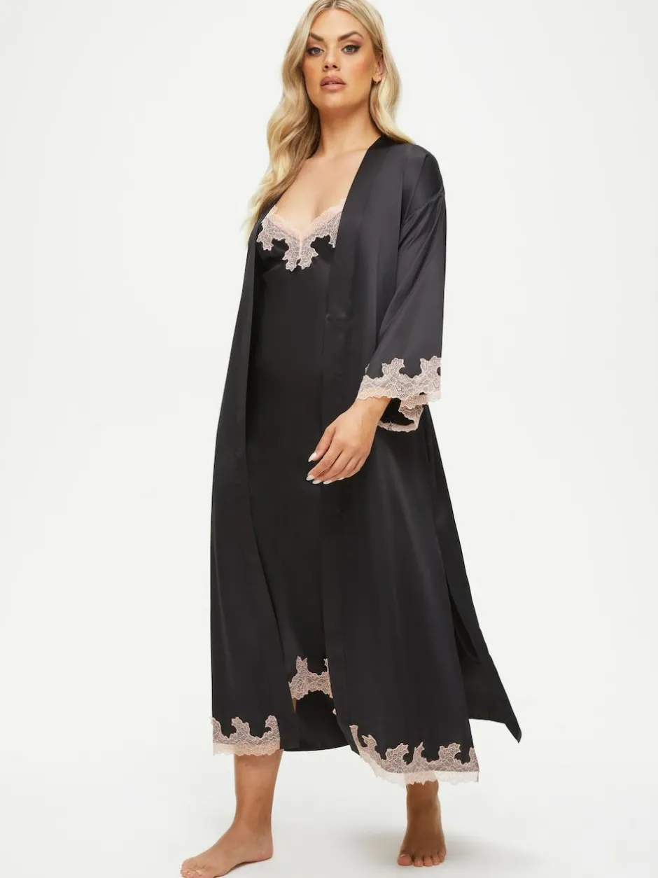 Ann Summers Black Satin Sorella Maxi Robe Dressing Gown Online
