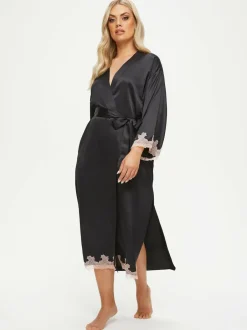 Ann Summers Black Satin Sorella Maxi Robe Dressing Gown Online