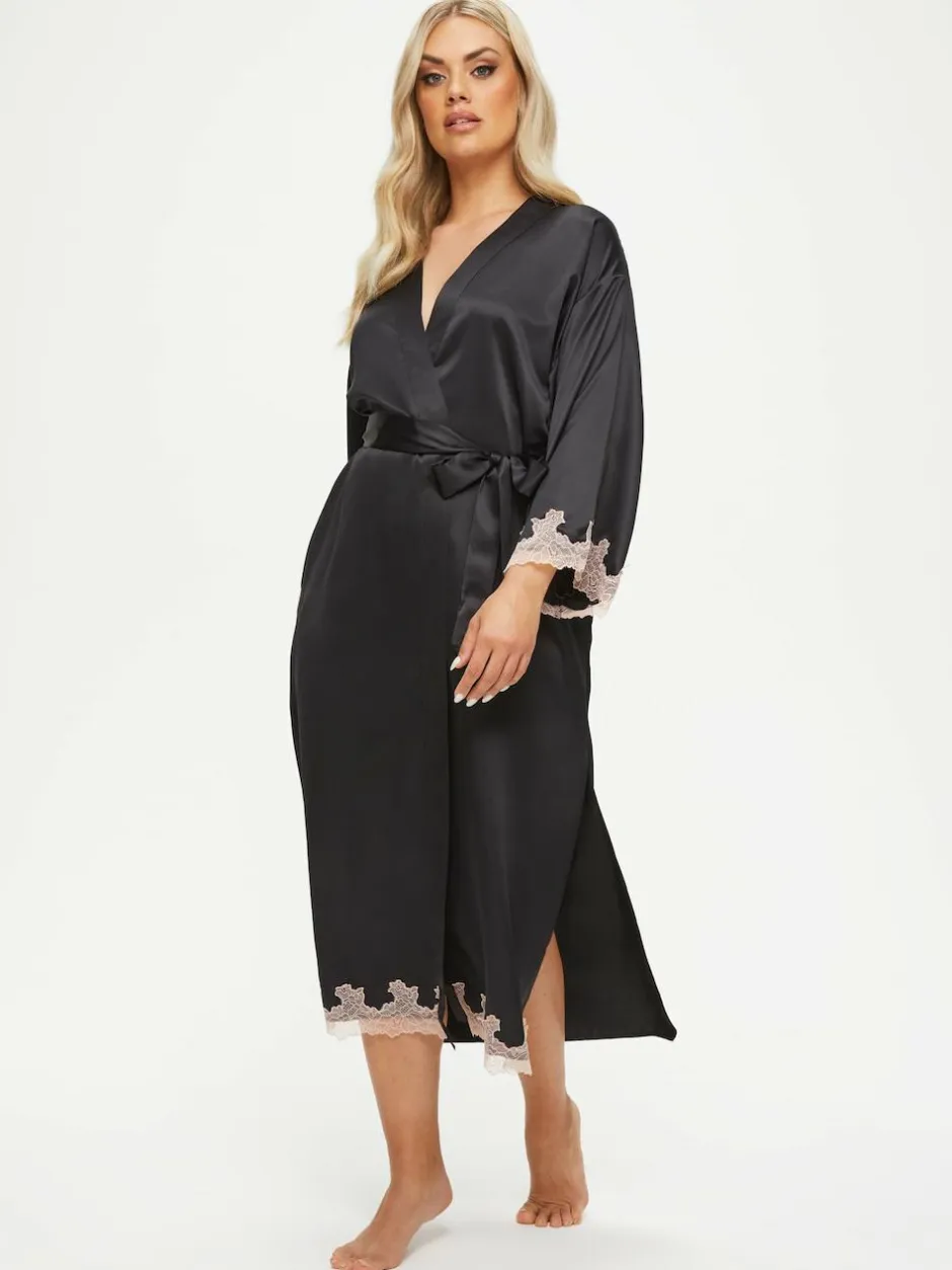 Ann Summers Black Satin Sorella Maxi Robe Dressing Gown Online
