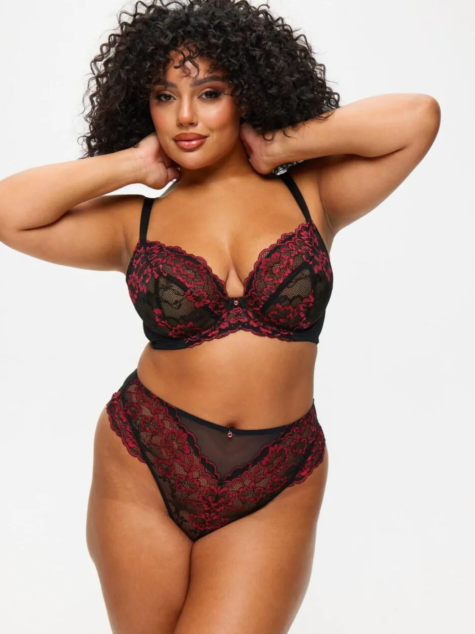 Ann Summers Black/Red DD+ Non Pad Plunge Sexy Lace Bra Discount