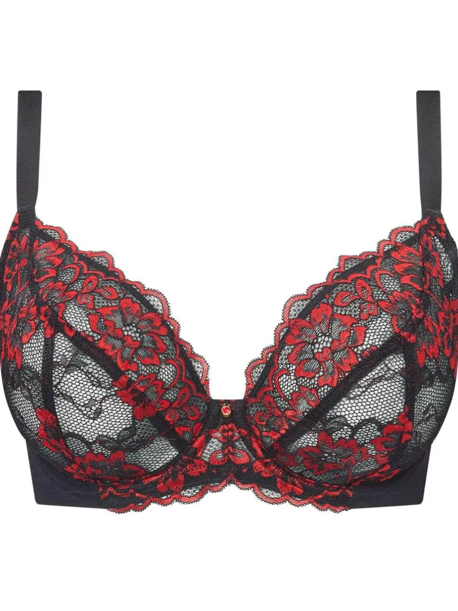 Ann Summers Black/Red DD+ Non Pad Plunge Sexy Lace Bra Discount