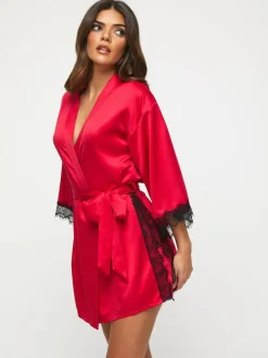 Ann Summers Satin Cherryann Robe Dressing Gown Dark Red Hot