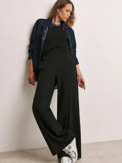 JD Williams Anthology By Premium Ponte Wide Leg Trousers Black Clearance