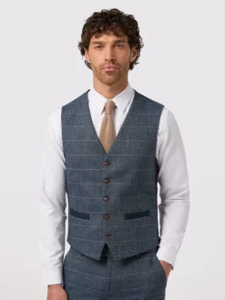 Antique Rogue Blue Lenox Denim Check Waistcoat