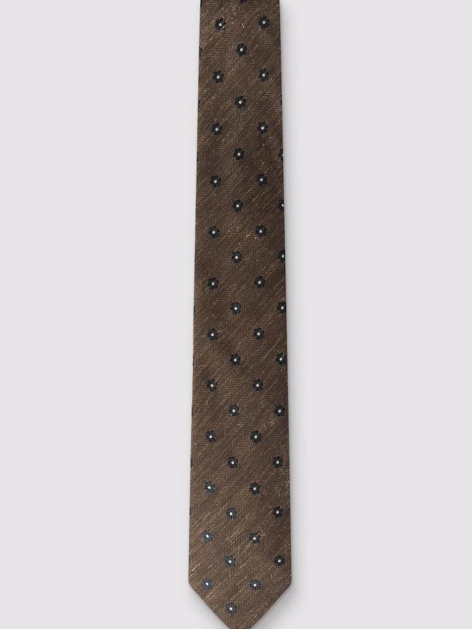 Antique Rogue Red Linen Blend Daisy Geo Tie Clearance