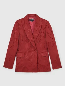 Reiss Atelier Red Ottelie Atelier Jacquard Double-Breasted Blazer Hot