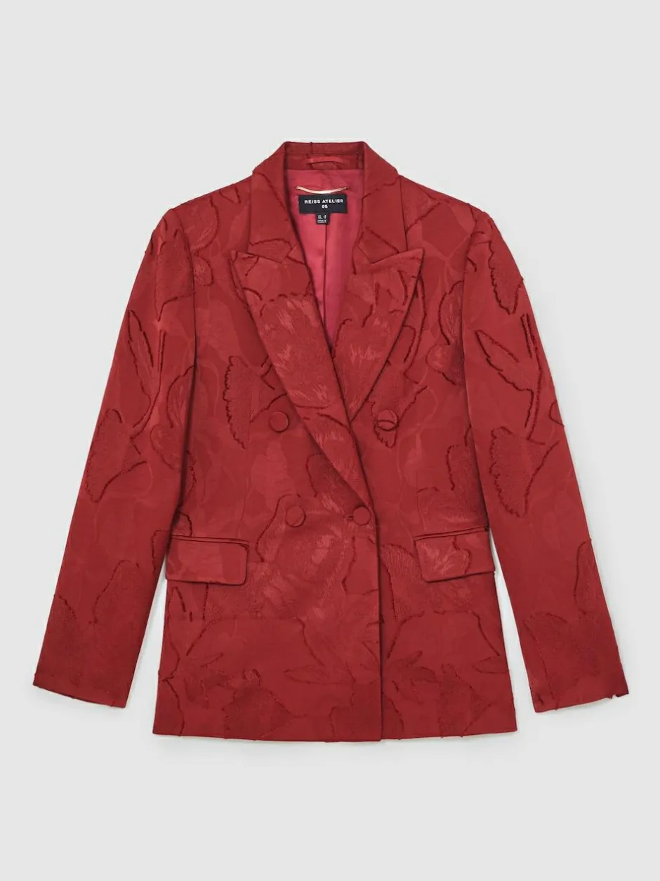 Reiss Atelier Red Ottelie Atelier Jacquard Double-Breasted Blazer Hot