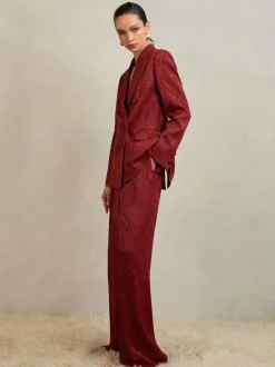 Reiss Atelier Red Ottelie Atelier Jacquard Double-Breasted Blazer Hot