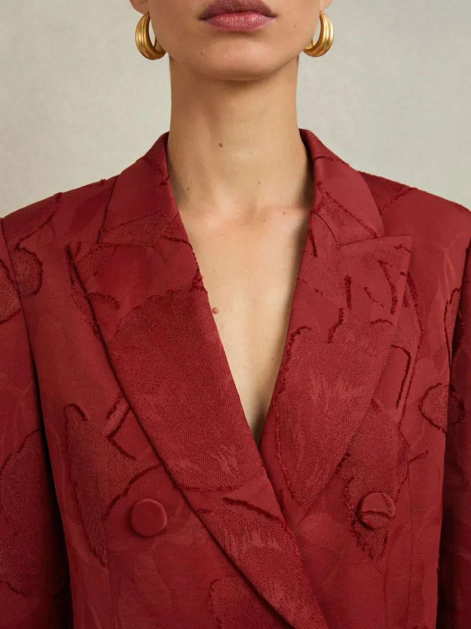 Reiss Atelier Red Ottelie Atelier Jacquard Double-Breasted Blazer Hot