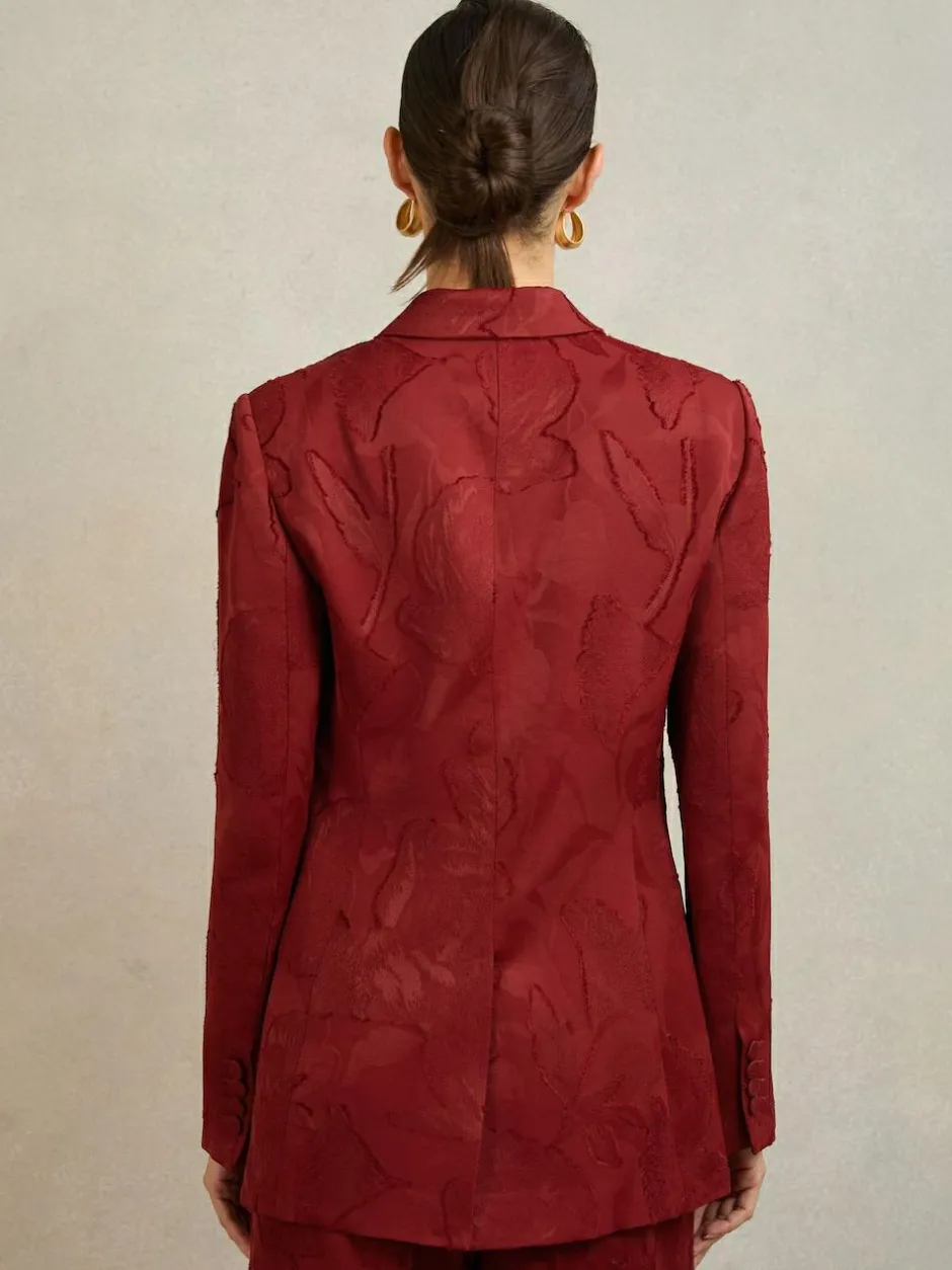 Reiss Atelier Red Ottelie Atelier Jacquard Double-Breasted Blazer Hot