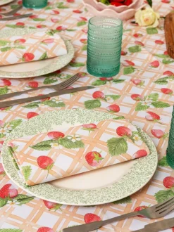Avalon Home Pink Strawberry Picnic Tablecloth