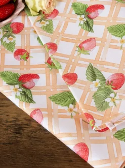Avalon Home Pink Strawberry Picnic Tablecloth