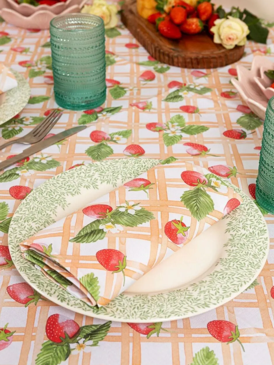 Avalon Home Pink Strawberry Picnic Tablecloth