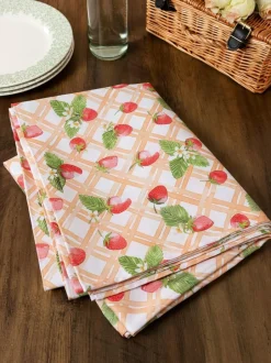 Avalon Home Pink Strawberry Picnic Tablecloth