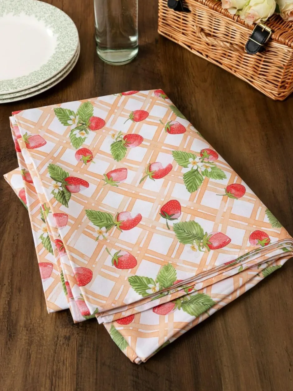 Avalon Home Pink Strawberry Picnic Tablecloth