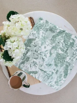 Avalon Home Set of 2 Green Lake District Toile Napkins New