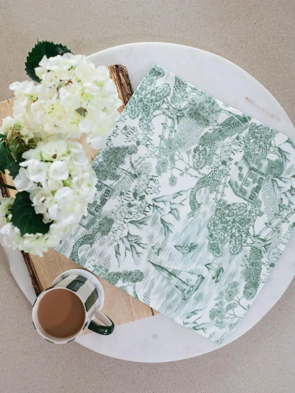 Avalon Home Set of 2 Green Lake District Toile Napkins New