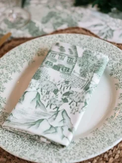 Avalon Home Set of 2 Green Lake District Toile Napkins New