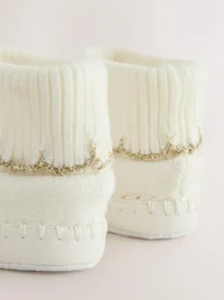 Baker by Ted Baker Baby Girls Scallop Edge Knitted Padders Booties with Bow Cream