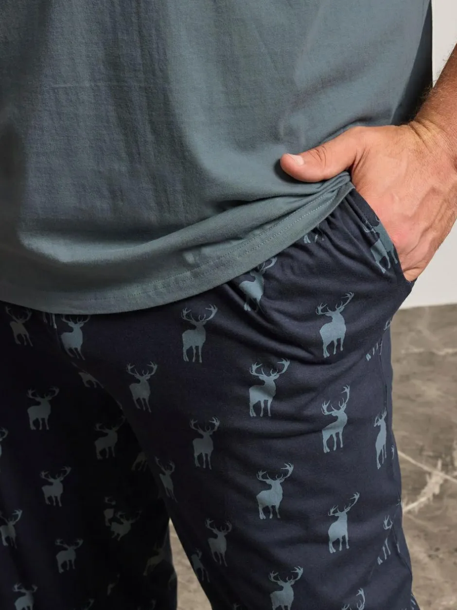 BadRhino Big & Tall Blue Stag Pyjamas Set New