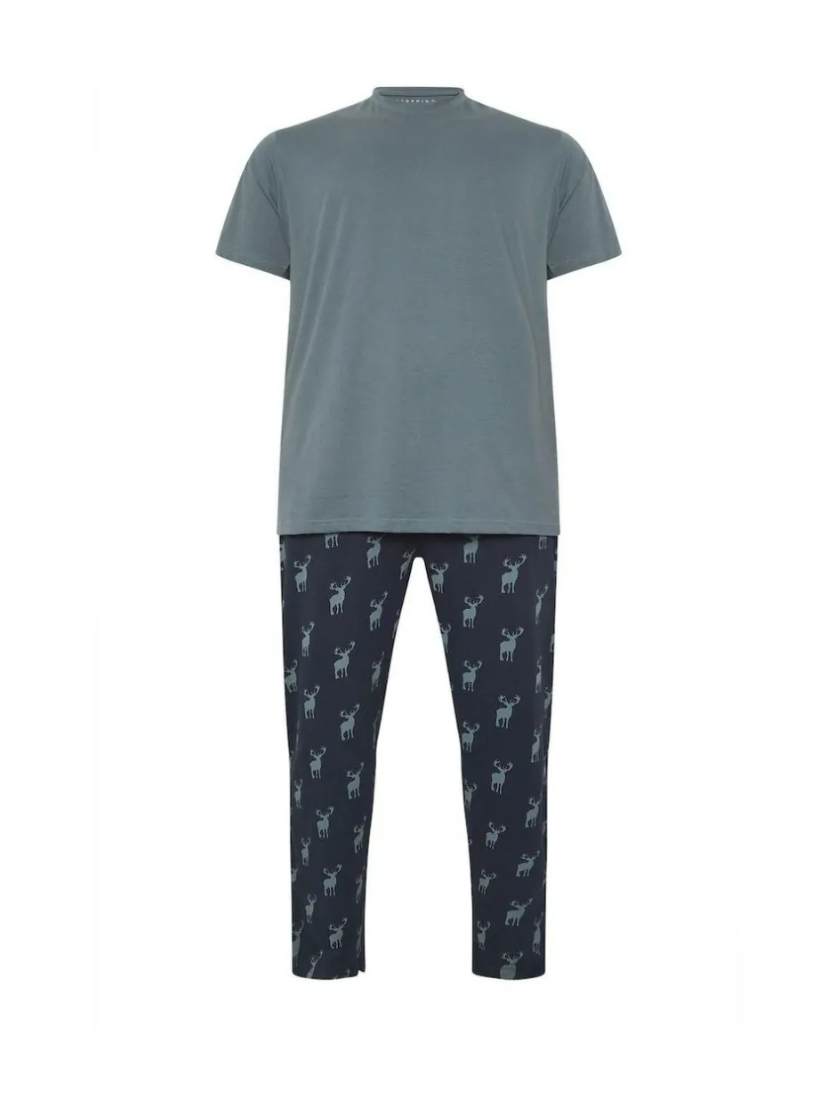 BadRhino Big & Tall Blue Stag Pyjamas Set New