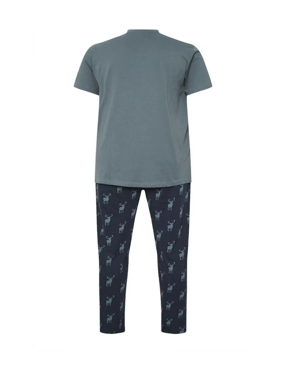 BadRhino Big & Tall Blue Stag Pyjamas Set New