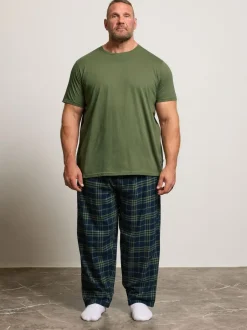 BadRhino Big & Tall Checked T-Shirt amd Pyjama Bottoms Set Green Clearance