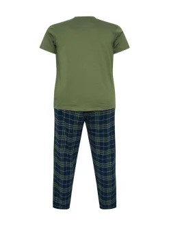 BadRhino Big & Tall Checked T-Shirt amd Pyjama Bottoms Set Green Clearance