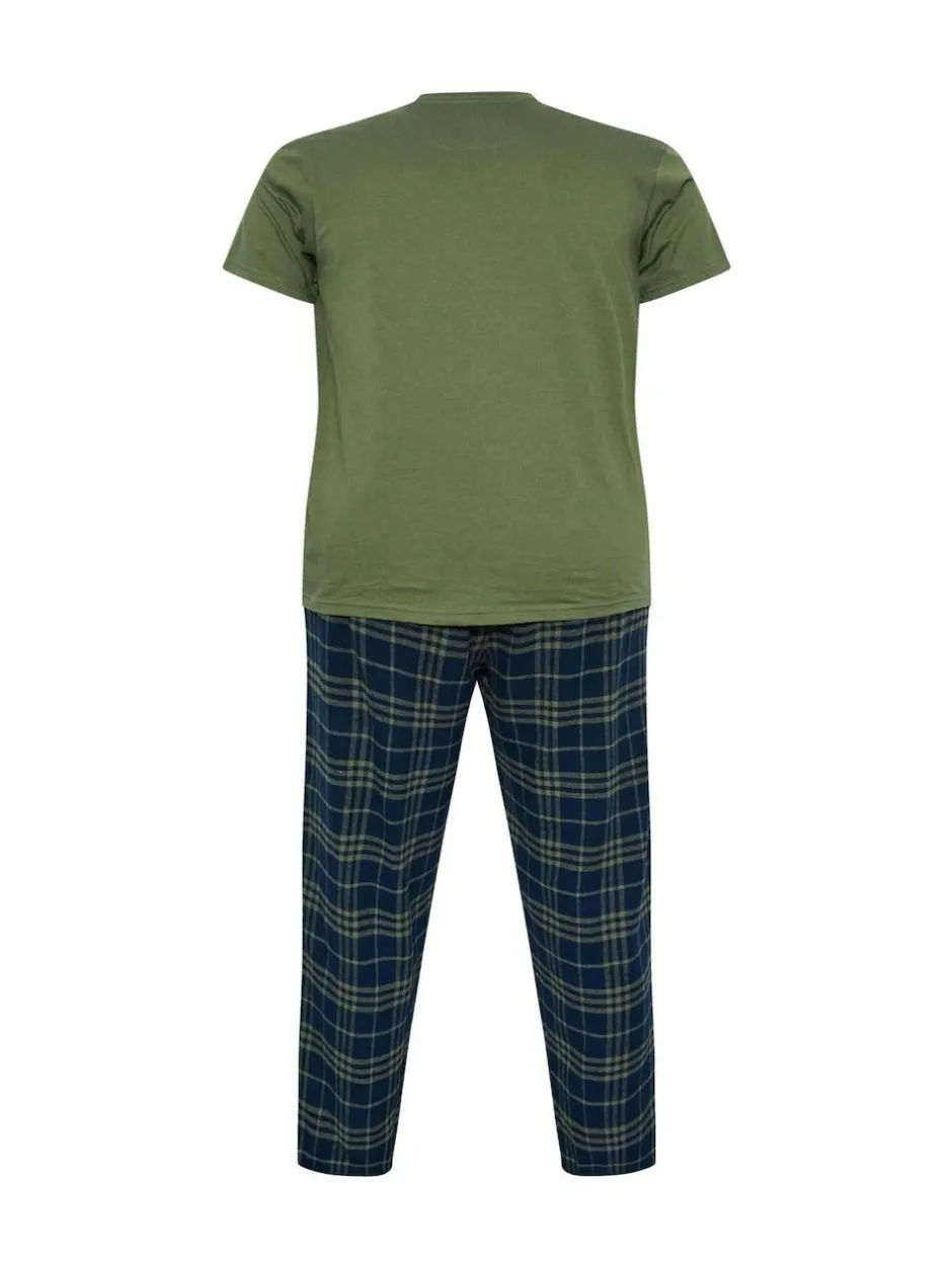 BadRhino Big & Tall Checked T-Shirt amd Pyjama Bottoms Set Green Clearance