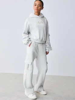 Baker by Ted Baker 2 Piece Grey Marl Graphic Hoodie & Cargo Joggers Set New
