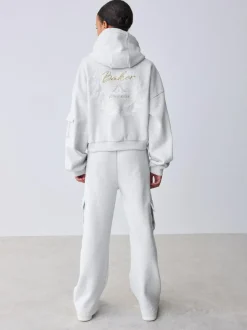 Baker by Ted Baker 2 Piece Grey Marl Graphic Hoodie & Cargo Joggers Set New