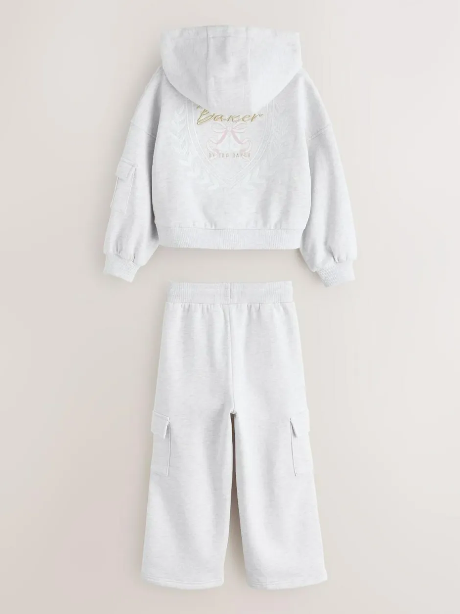 Baker by Ted Baker 2 Piece Grey Marl Graphic Hoodie & Cargo Joggers Set New