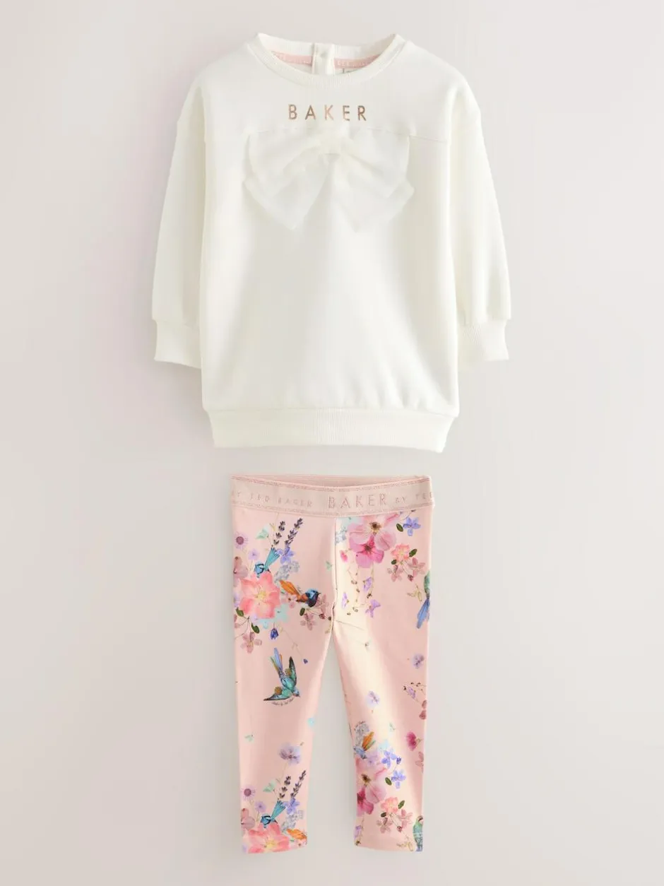 Baker by Ted Baker 2 Piece Longline Bow Sweat and Floral Leggings Set Pink Outlet
