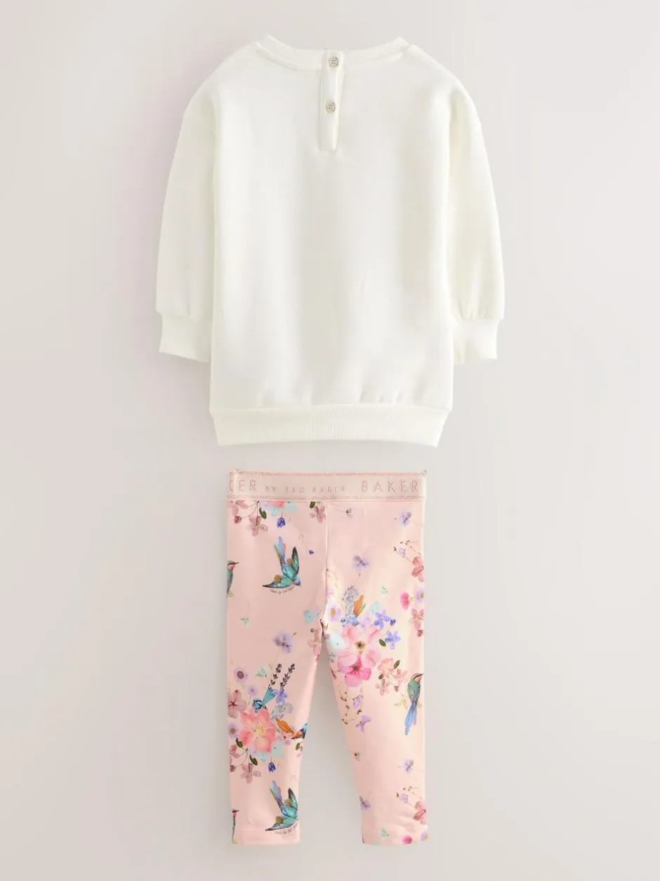Baker by Ted Baker 2 Piece Longline Bow Sweat and Floral Leggings Set Pink Outlet