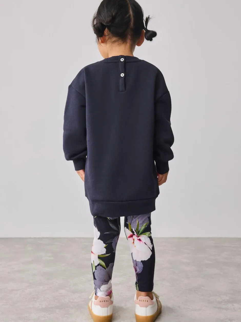 Baker by Ted Baker 2 Piece Longline Bow Sweat and Floral Leggings Set Navy Best