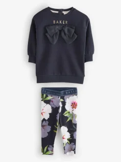 Baker by Ted Baker 2 Piece Longline Bow Sweat and Floral Leggings Set Navy Best