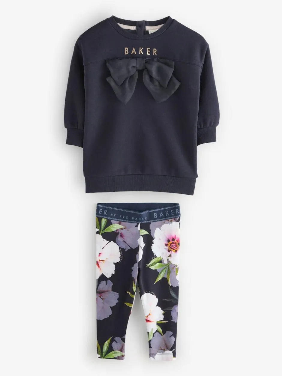 Baker by Ted Baker 2 Piece Longline Bow Sweat and Floral Leggings Set Navy Best