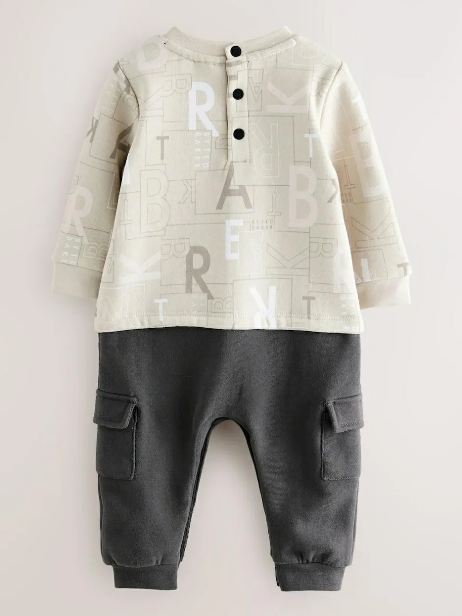 Baker by Ted Baker All Over Print Long Sleeve Romper Stone New