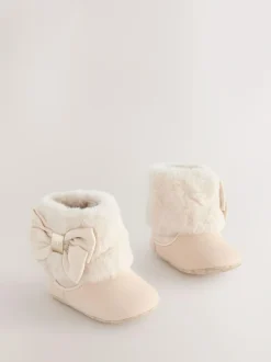 Baker by Ted Baker Baby Girls Faux Fur Trim Padders Boots Bone New