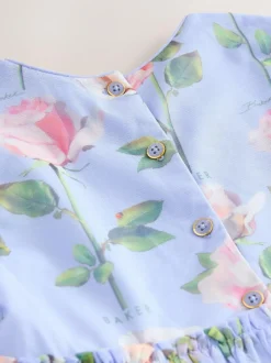 Baker by Ted Baker Blue Floral Mesh Ruffle Dress Discount