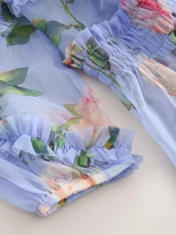Baker by Ted Baker Blue Floral Mesh Ruffle Dress Discount
