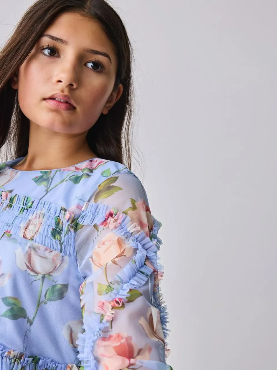 Baker by Ted Baker Blue Floral Mesh Ruffle Dress Discount