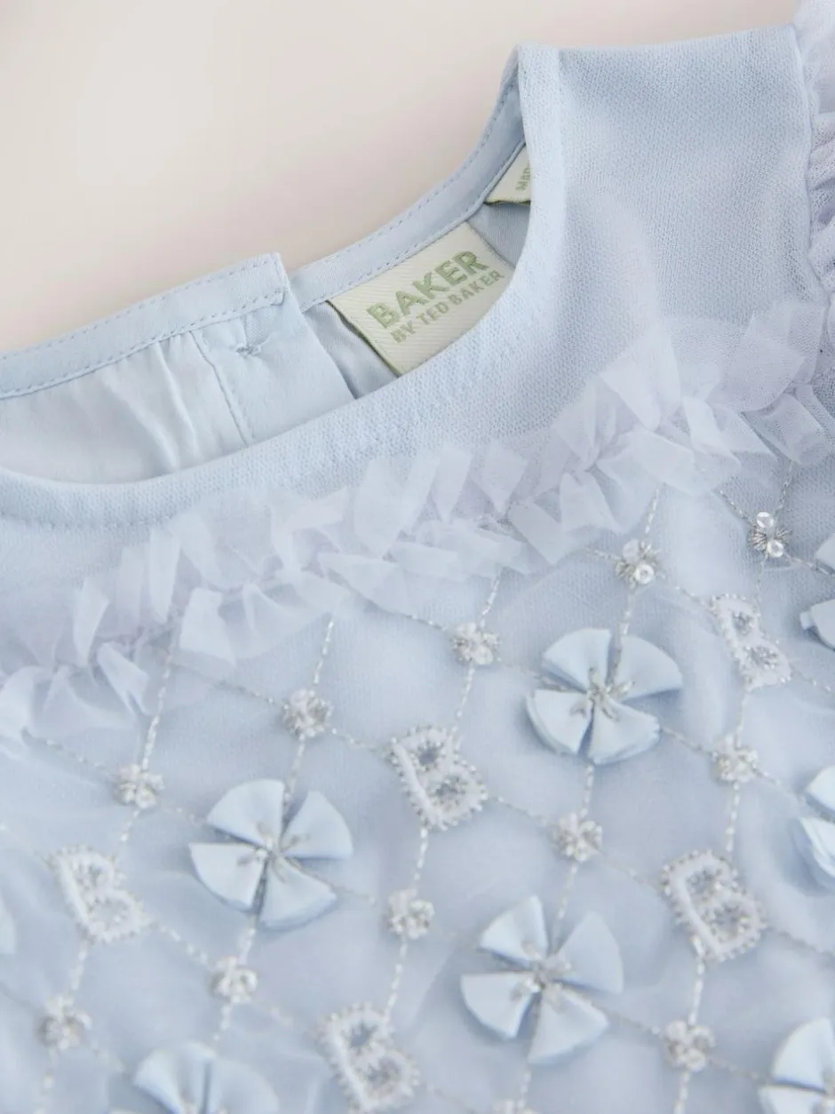 Baker by Ted Baker Blue Mesh Embroidered Detail Dress