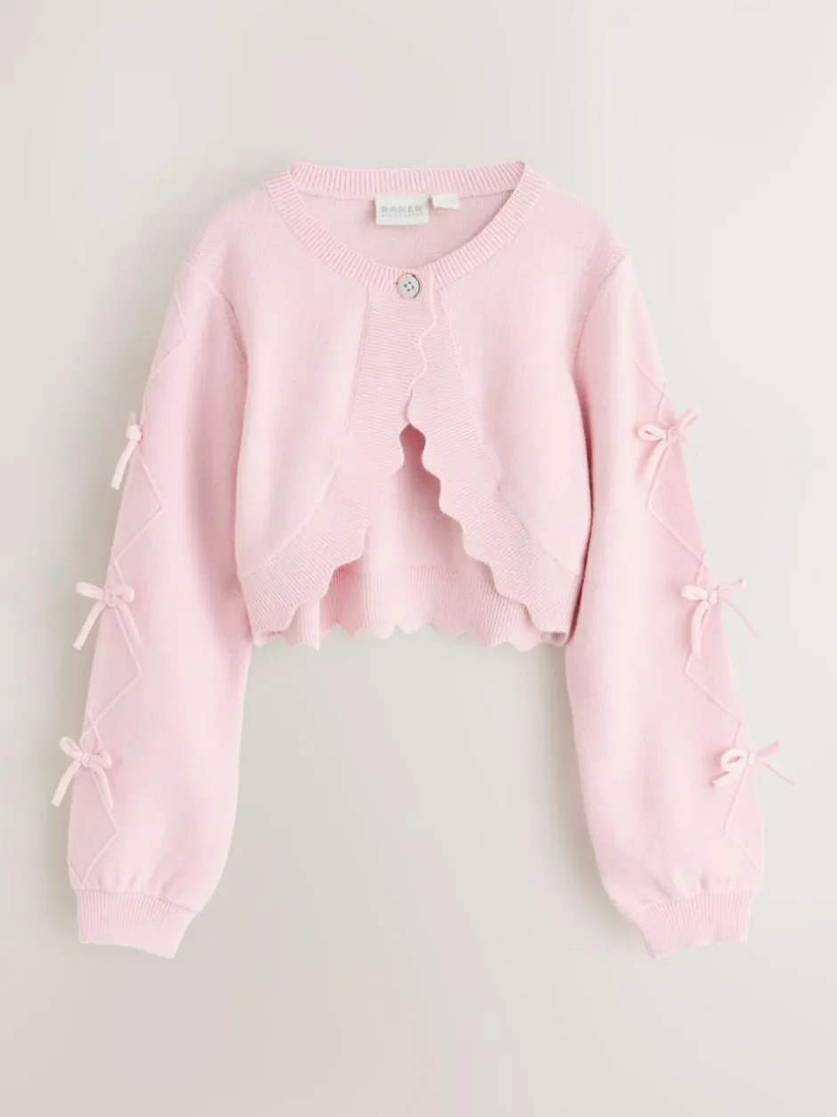 Baker by Ted Baker Bow Sleeve Scallop Edge Cardigan Pink Online