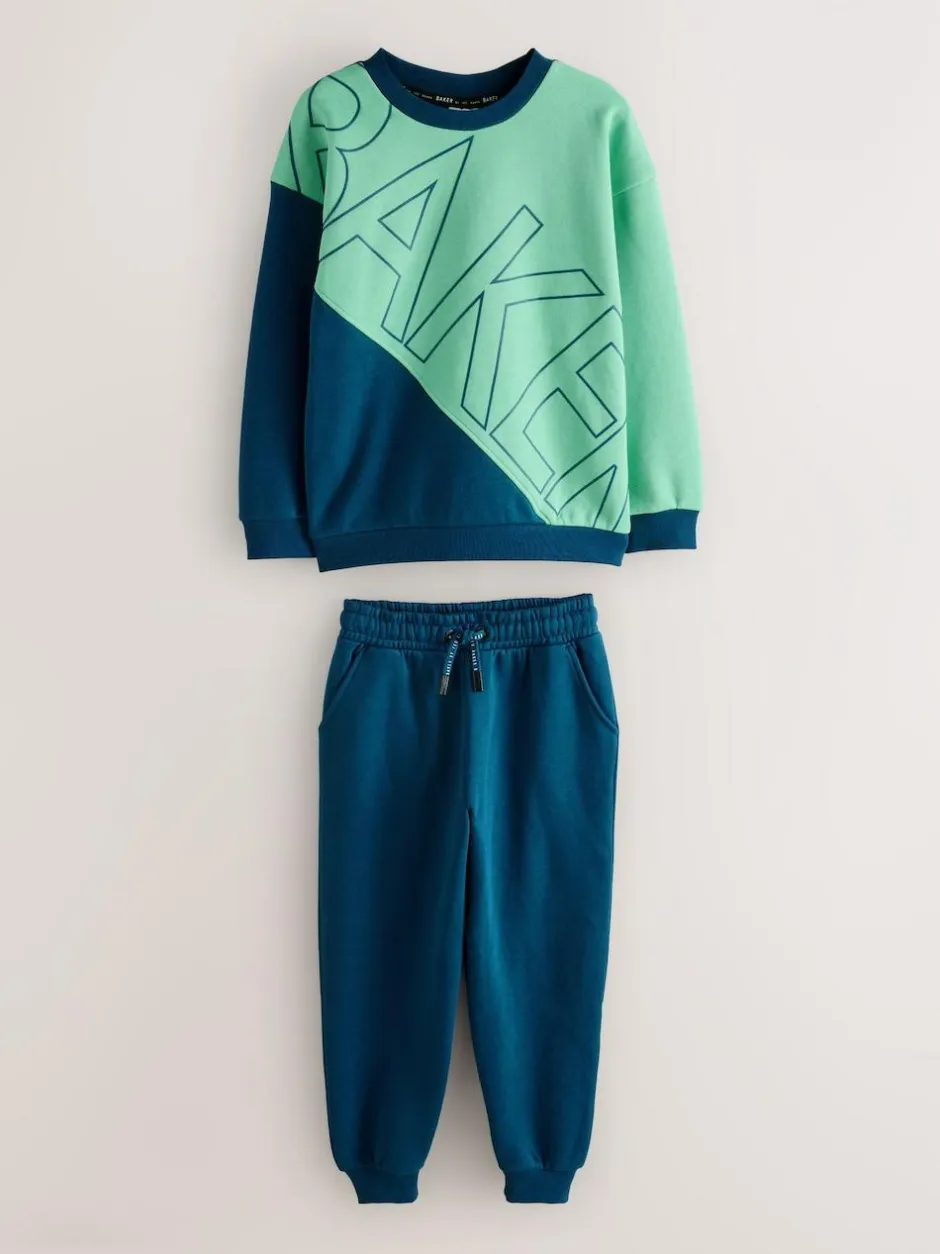 Baker by Ted Baker Colourblock Sweat Top and Joggers Set Green Outlet