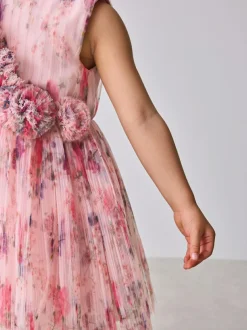 Baker by Ted Baker Crinkle Mesh 3D Ruffle Shoulder Occasion Dress Hot