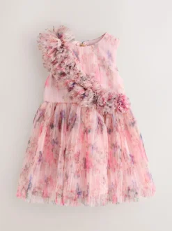 Baker by Ted Baker Crinkle Mesh 3D Ruffle Shoulder Occasion Dress Hot