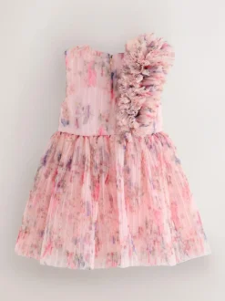 Baker by Ted Baker Crinkle Mesh 3D Ruffle Shoulder Occasion Dress Hot
