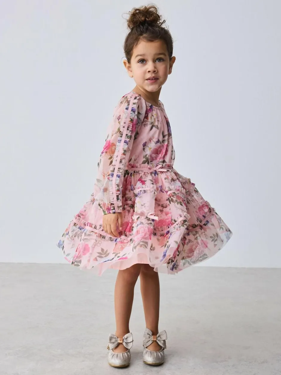 Baker by Ted Baker Floral Mesh Long Sleeve Bow Dress Outlet